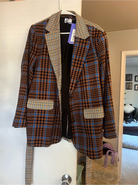 Future Collective Jackets & Blazers - Checked Belted Blazer Jacket - Brown & Blue